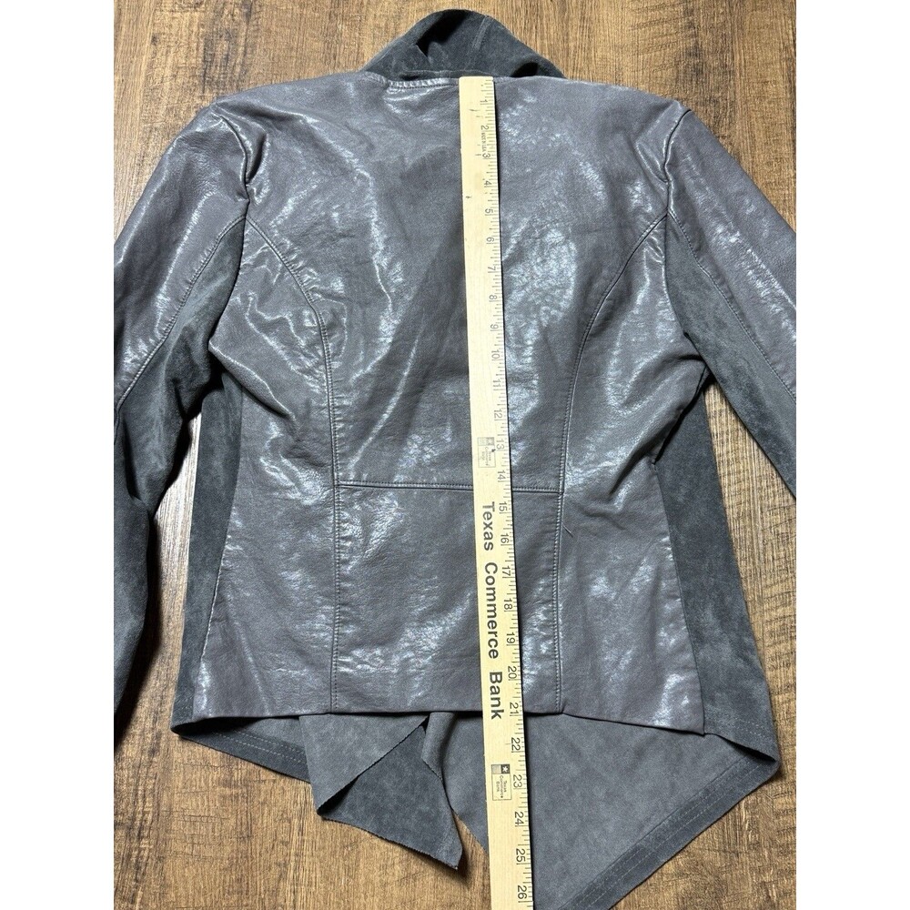 BLANKNYC Gray Leather Suede Side Zip Front Drape Jacket Womens Med Biker Grunge - Picture 7 of 11